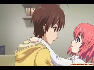 Bald lad Anime Standing Fucked A Busty Coed In The Bathroom