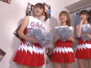 Three big tits japanese cheerleaders sharing penis