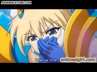 Monster anime pokes a hentai warrior girl