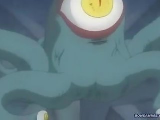 Warrior young female slammed by tentacles