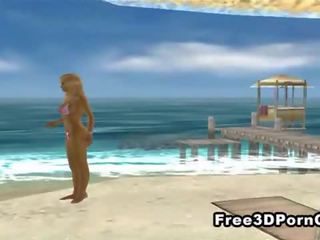 非凡 3d 漫画 金发 自慰 上 该 海滩