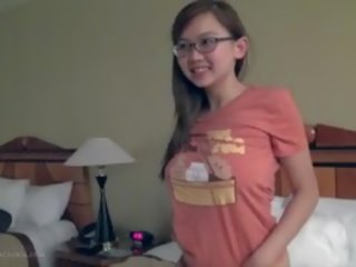 Beautiful Busty Asian lady Fngers In Glasses