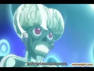 Busty hentai gets caught by tentacles and electric shocks