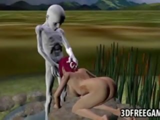 3d червенокоси гадно кур и получава прецака от един извънземни
